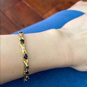 14K Solid Real Yellow Gold XO Sapphire Bracelet